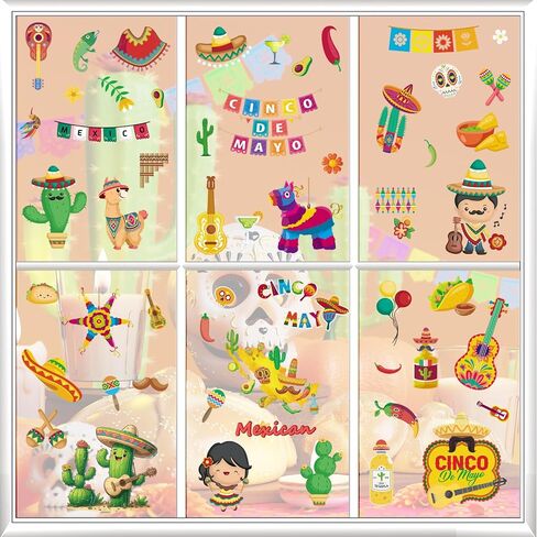 9PCS Mexican Window Clings for Glass Window Home, Removable Cactus Cinco de Mayo Window Stickers for Cinco De Mayo Party Decorations Office Supplies, Cinco de Mayo Mexican Party Window Cling in Saudi Arabia