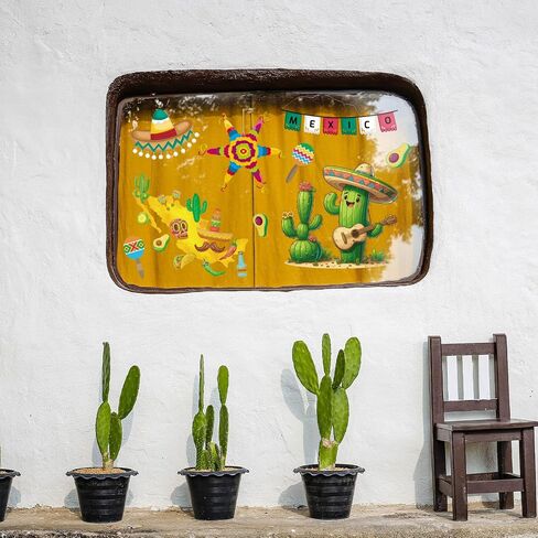 9PCS Mexican Window Clings for Glass Window Home, Removable Cactus Cinco de Mayo Window Stickers for Cinco De Mayo Party Decorations Office Supplies, Cinco de Mayo Mexican Party Window Cling in Saudi Arabia
