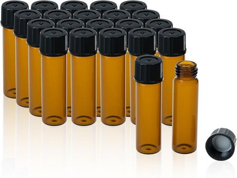 1 Dram Amber Glass Vials, Small Liquid Sample Vial, 15X45mm 4ml Borosilicate Glass Empty Vials with Caps, 13-425 Black Screw Caps with PE Liner, Pack of 20 in Saudi Arabia