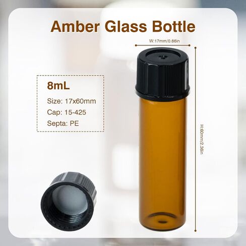 1 Dram Amber Glass Vials, Small Liquid Sample Vial, 15X45mm 4ml Borosilicate Glass Empty Vials with Caps, 13-425 Black Screw Caps with PE Liner, Pack of 20 in Saudi Arabia