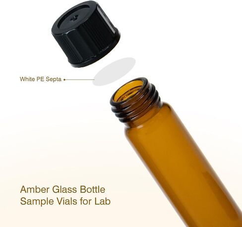 1 Dram Amber Glass Vials, Small Liquid Sample Vial, 15X45mm 4ml Borosilicate Glass Empty Vials with Caps, 13-425 Black Screw Caps with PE Liner, Pack of 20 in Saudi Arabia
