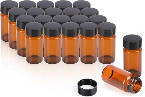 1 Dram Amber Glass Vials, Small Liquid Sample Vial, 15X45mm 4ml Borosilicate Glass Empty Vials with Caps, 13-425 Black Screw Caps with PE Liner, Pack of 20 in Saudi Arabia