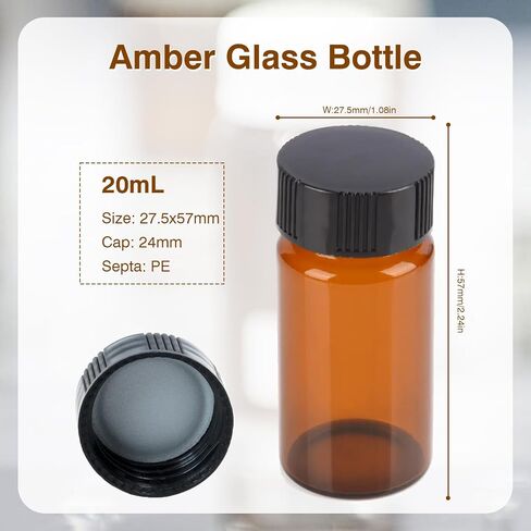 1 Dram Amber Glass Vials, Small Liquid Sample Vial, 15X45mm 4ml Borosilicate Glass Empty Vials with Caps, 13-425 Black Screw Caps with PE Liner, Pack of 20 in Saudi Arabia