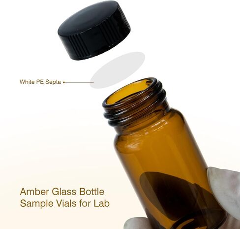 1 Dram Amber Glass Vials, Small Liquid Sample Vial, 15X45mm 4ml Borosilicate Glass Empty Vials with Caps, 13-425 Black Screw Caps with PE Liner, Pack of 20 in Saudi Arabia