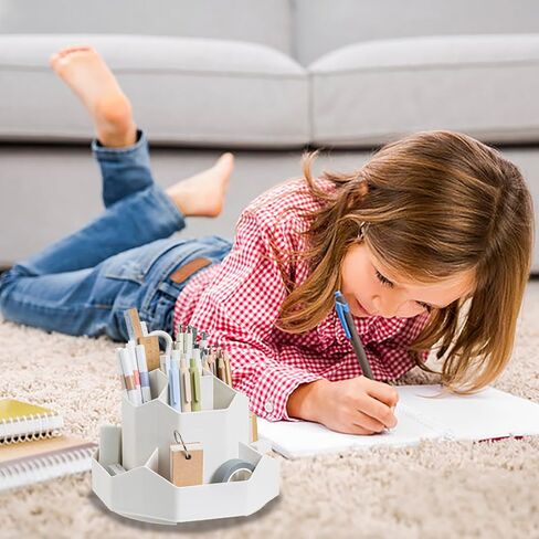 حوامل أقلام دوارة لتنظيم سطح المكتب، 9 فتحات 360 درجة منظم أقلام الرصاص، منظم تخزين دوران سطح المكتب، لوازم القرطاسية، لوازم المكتب المدرسية المنزلية. (بيج) in Kuwait