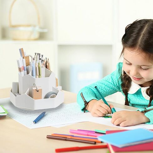 حوامل أقلام دوارة لتنظيم سطح المكتب، 9 فتحات 360 درجة منظم أقلام الرصاص، منظم تخزين دوران سطح المكتب، لوازم القرطاسية، لوازم المكتب المدرسية المنزلية. (بيج) in Kuwait