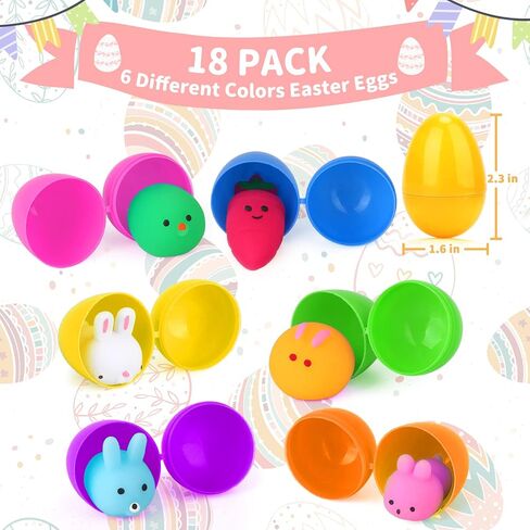 Easter Basket Stuffers, 18 Pcs Mochi Squishy Toys Easter Egg Fillers, Prefilled Easter Eggs with Toys Inside for Easter Egg Hunt, Easter Basket for Kids Egg Stuffers-White in Saudi Arabia