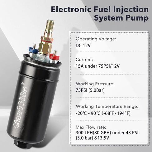 مضخة الوقود المضمنة الخارجية CarBole 300LPH عالية التدفق 12 فولت مضخة كهربائية عالمية مع مشبك تثبيت in Kuwait