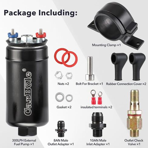 مضخة الوقود المضمنة الخارجية CarBole 300LPH عالية التدفق 12 فولت مضخة كهربائية عالمية مع مشبك تثبيت in Kuwait