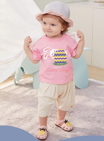 Easter Shirt for Toddler Boys Girls Bunny Outfits Short Sleeve Cotton Kids Eggs Hunt T-Shirt Tractor Tee Top in Kuwait