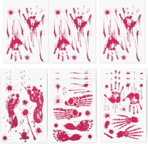 138 Pieces Halloween Bloody Footprint Stickers Bloody Handprint Floor Clings Window Wall Decals for Halloween Vampire Zombie Party Decorations Supplies in Saudi Arabia