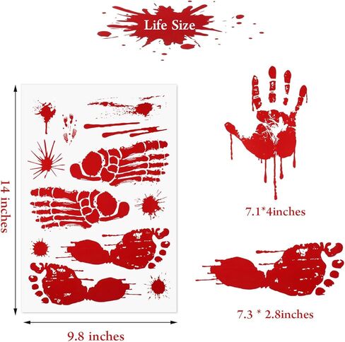 138 Pieces Halloween Bloody Footprint Stickers Bloody Handprint Floor Clings Window Wall Decals for Halloween Vampire Zombie Party Decorations Supplies in Saudi Arabia