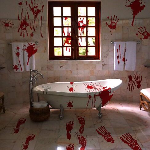 138 Pieces Halloween Bloody Footprint Stickers Bloody Handprint Floor Clings Window Wall Decals for Halloween Vampire Zombie Party Decorations Supplies in Saudi Arabia