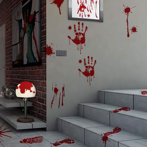 138 Pieces Halloween Bloody Footprint Stickers Bloody Handprint Floor Clings Window Wall Decals for Halloween Vampire Zombie Party Decorations Supplies in Saudi Arabia