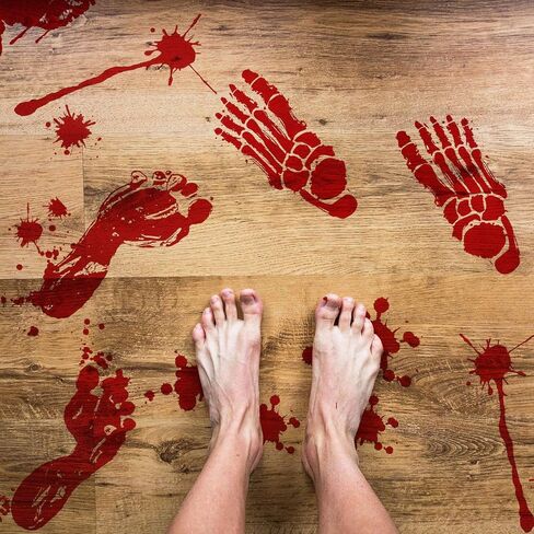 138 Pieces Halloween Bloody Footprint Stickers Bloody Handprint Floor Clings Window Wall Decals for Halloween Vampire Zombie Party Decorations Supplies in Saudi Arabia