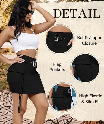Women's Denim Skirt High Waist Y2K Skirt Flap Pocket Belted Bodycon Cargo Skirt Jean Skirt in Saudi Arabia