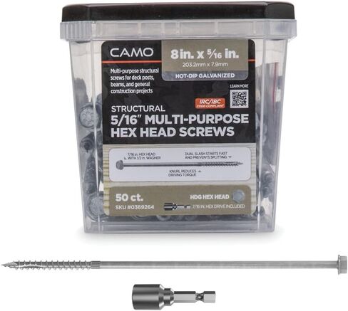 5/16" Heavy Duty Multi-Purpose Hex Head Structural Screw - 8" x 5/16", Hot-Dip Galvanized - 50 ct (CAMO 369264) in Saudi Arabia