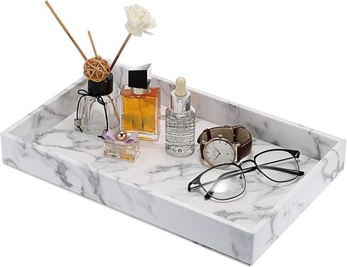 صينية تقديم العطور من الجلد الصناعي من ELLDOO، مقاس 13 × 8.3 صينية مزخرفة لحلية مجوهرات الماكياج، صينية تنظيم ديكور المنزل الحديث لطاولة القهوة في الحمام in Kuwait