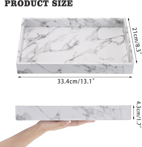 صينية تقديم العطور من الجلد الصناعي من ELLDOO، مقاس 13 × 8.3 صينية مزخرفة لحلية مجوهرات الماكياج، صينية تنظيم ديكور المنزل الحديث لطاولة القهوة في الحمام in Kuwait