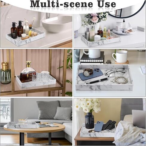 صينية تقديم العطور من الجلد الصناعي من ELLDOO، مقاس 13 × 8.3 صينية مزخرفة لحلية مجوهرات الماكياج، صينية تنظيم ديكور المنزل الحديث لطاولة القهوة في الحمام in Kuwait