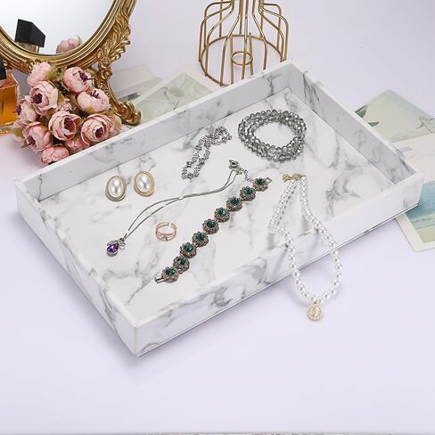 صينية تقديم العطور من الجلد الصناعي من ELLDOO، مقاس 13 × 8.3 صينية مزخرفة لحلية مجوهرات الماكياج، صينية تنظيم ديكور المنزل الحديث لطاولة القهوة في الحمام in Kuwait