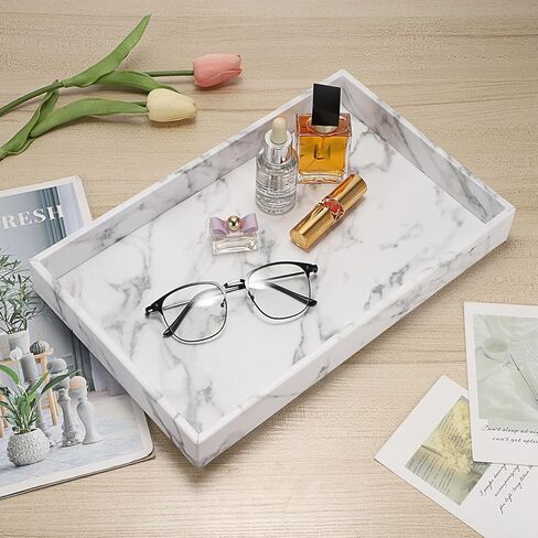 صينية تقديم العطور من الجلد الصناعي من ELLDOO، مقاس 13 × 8.3 صينية مزخرفة لحلية مجوهرات الماكياج، صينية تنظيم ديكور المنزل الحديث لطاولة القهوة في الحمام in Kuwait