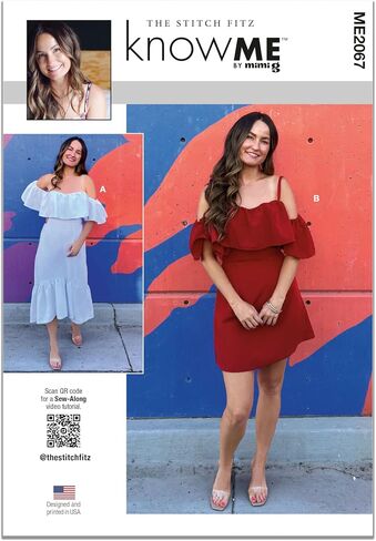 Know Me Misses' Off-The-Shoulder Ruffle Dresses Sewing Pattern Packet by The Stitch Fitz, Design Code ME2067, Sizes 6-8-10-12-14, Multicolor in Saudi Arabia