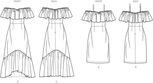 Know Me Misses' Off-The-Shoulder Ruffle Dresses Sewing Pattern Packet by The Stitch Fitz, Design Code ME2067, Sizes 6-8-10-12-14, Multicolor in Saudi Arabia