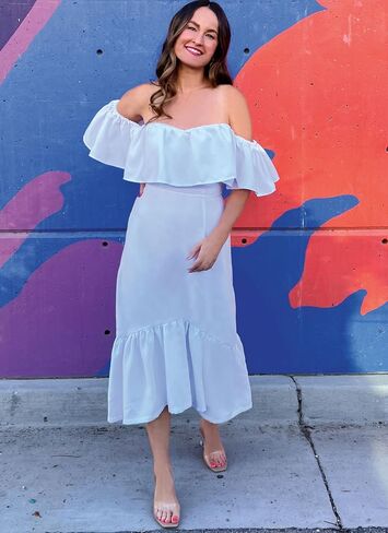 Know Me Misses' Off-The-Shoulder Ruffle Dresses Sewing Pattern Packet by The Stitch Fitz, Design Code ME2067, Sizes 6-8-10-12-14, Multicolor in Saudi Arabia