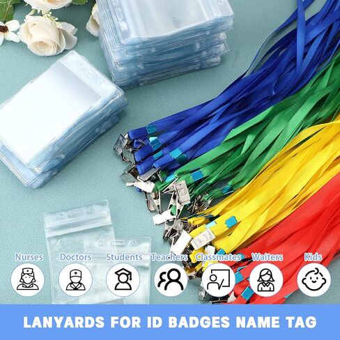 Sherr 400 Pcs Lanyard and ID Badge Holder Clear Waterproof Name Tag Badge Holder Cruise Lanyard with Clip Neck Badge Lanyard in Saudi Arabia