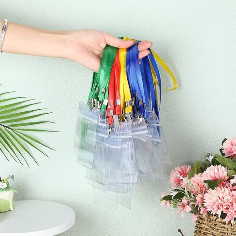 Sherr 400 Pcs Lanyard and ID Badge Holder Clear Waterproof Name Tag Badge Holder Cruise Lanyard with Clip Neck Badge Lanyard in Saudi Arabia