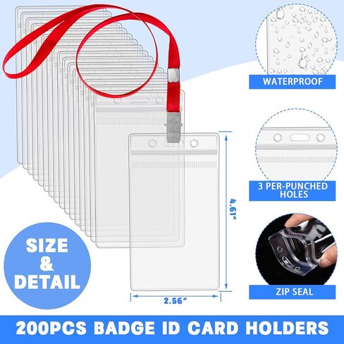 Sherr 400 Pcs Lanyard and ID Badge Holder Clear Waterproof Name Tag Badge Holder Cruise Lanyard with Clip Neck Badge Lanyard in Saudi Arabia