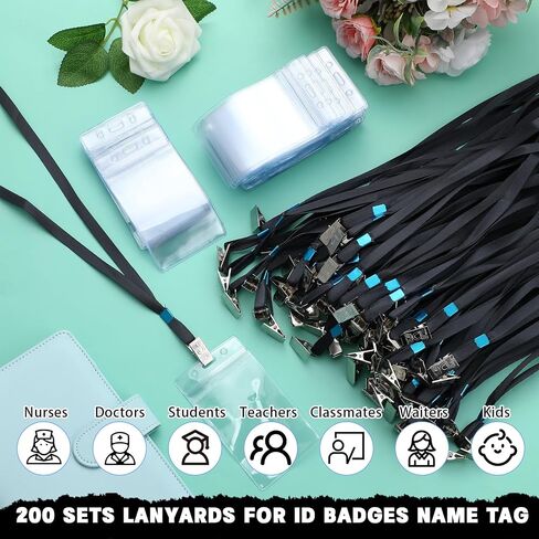 Sherr 400 Pcs Lanyard and ID Badge Holder Clear Waterproof Name Tag Badge Holder Cruise Lanyard with Clip Neck Badge Lanyard in Saudi Arabia