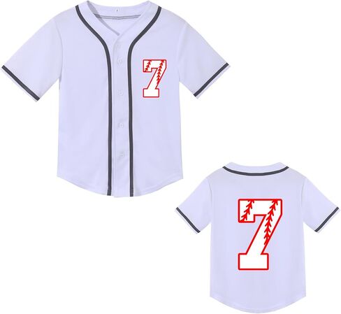 Kids Baseball Jersey Boys 7th Birthday Gift Print Number 7 T-Shirt Girls Trendy Hip Hop Button Short Sleeve Tops in Saudi Arabia