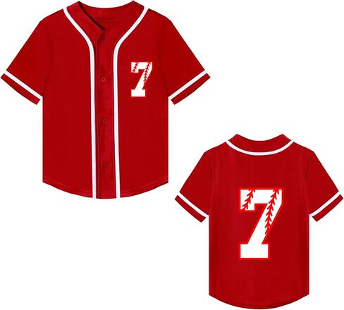 Kids Baseball Jersey Boys 7th Birthday Gift Print Number 7 T-Shirt Girls Trendy Hip Hop Button Short Sleeve Tops in Saudi Arabia