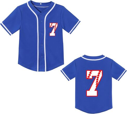 Kids Baseball Jersey Boys 7th Birthday Gift Print Number 7 T-Shirt Girls Trendy Hip Hop Button Short Sleeve Tops in Saudi Arabia