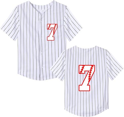 Kids Baseball Jersey Boys 7th Birthday Gift Print Number 7 T-Shirt Girls Trendy Hip Hop Button Short Sleeve Tops in Saudi Arabia