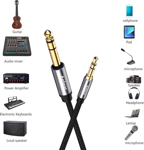 كابل سماعة رأس 6.35 مم إلى 3.5 مم بطول 6.6 قدم، محول سماعة رأس 1/4 إلى 1/8 TRS مبيت من سبيكة الصوت ستيريو وجديلة نايلون متوافقة مع الجيتار والبيانو ومكبرات الصوت ووحدة التحكم بالخلط in Kuwait
