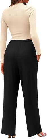 BTFBM Casual 2 Piece Sets For Women Fall Outfits Ribbed Knit Long Sleeve Crop Top Wide Leg Pants Matching Lounge Set in Saudi Arabia