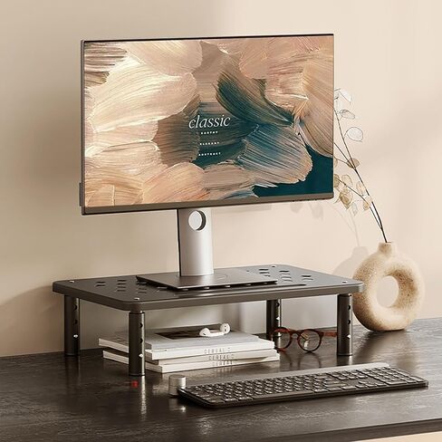 Computer Monitor Stand for Desk 3 Height Adjustable Monitor Riser Screen Floor Stand for Office Desk, Black in Saudi Arabia