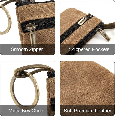 محفظة عملات معدنية، محفظة صغيرة للتغيير، حقيبة عملات قماشية مع سلسلة مفاتيح، حقيبة محفظة صغيرة لمفتاح تغيير النقود، حقيبة نقود، محفظة سلسلة مفاتيح (قهوة) in Kuwait