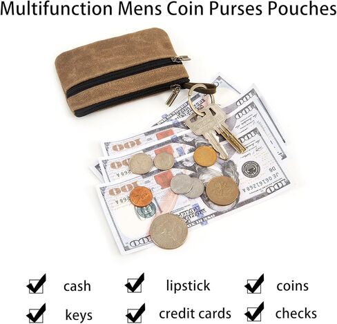 محفظة عملات معدنية، محفظة صغيرة للتغيير، حقيبة عملات قماشية مع سلسلة مفاتيح، حقيبة محفظة صغيرة لمفتاح تغيير النقود، حقيبة نقود، محفظة سلسلة مفاتيح (قهوة) in Kuwait