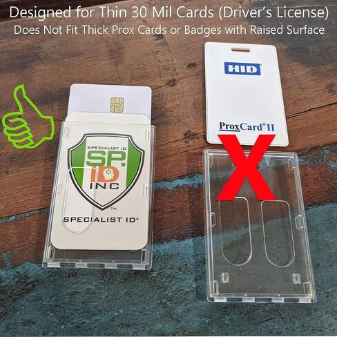 Heavy Duty Crystal Clear 2 Card Badge Holder (Holds Two Cards) - Vertical Dual Sided Card Cases - Polycarbonate Rigid/Hard Plastic with Secure Top Load by Specialist ID in Saudi Arabia
