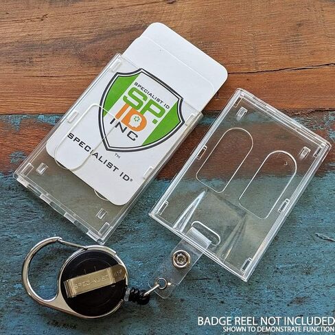 Heavy Duty Crystal Clear 2 Card Badge Holder (Holds Two Cards) - Vertical Dual Sided Card Cases - Polycarbonate Rigid/Hard Plastic with Secure Top Load by Specialist ID in Saudi Arabia