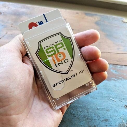 Heavy Duty Crystal Clear 2 Card Badge Holder (Holds Two Cards) - Vertical Dual Sided Card Cases - Polycarbonate Rigid/Hard Plastic with Secure Top Load by Specialist ID in Saudi Arabia
