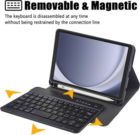 Keyboard Case for Samsung Galaxy Tab A9 8.7" SM-X110/X115,Detachable Keyboard Magnetic Case with Anti-Slip Grooves & Pen Holder for Tablet A9 (Black) in Saudi Arabia
