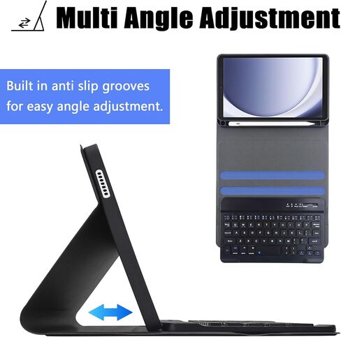 Keyboard Case for Samsung Galaxy Tab A9 8.7" SM-X110/X115,Detachable Keyboard Magnetic Case with Anti-Slip Grooves & Pen Holder for Tablet A9 (Black) in Saudi Arabia