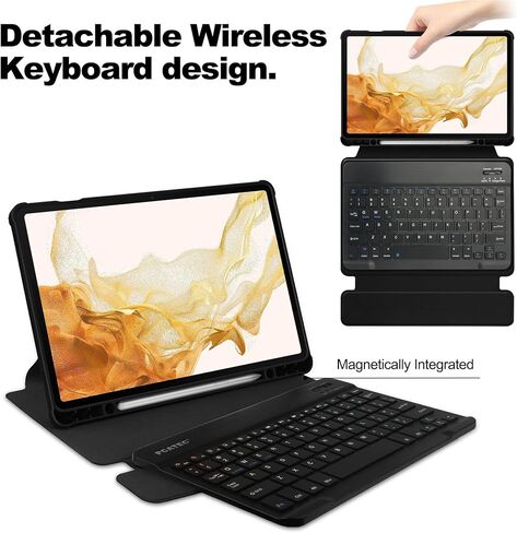 حافظة لوحة المفاتيح لجهاز سامسونج جالاكسي تاب S9 بلس 12.4 بوصة، حافظة ذكية مضادة للصدمات للكمبيوتر اللوحي مع حامل قلم S للوحة المفاتيح اللاسلكية قابل للفصل، أسود in Kuwait