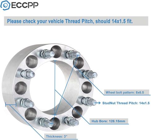 ECCPP 2X 3 بوصة محولات فواصل العجلات 8 العروة 8x6.5 إلى 8x6.5 126.15 مللي متر 14x1.5 يناسب سيلفرادو 1500 HD لسيلفرادو 2500 HD لسيلفرادو 3500 للضواحي 2500 لرام 2500 3500 in Saudi Arabia