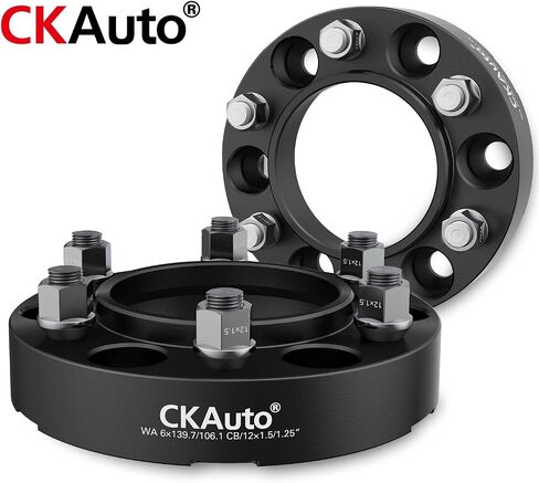 CKAuto 4 عبوات فواصل عجلات مركزية 6x5.5، فواصل عجلات 2.00 بوصة 6x139.7 مم، تجويف مركزي 106.1 مم مع مسامير M12x1.5 in Kuwait